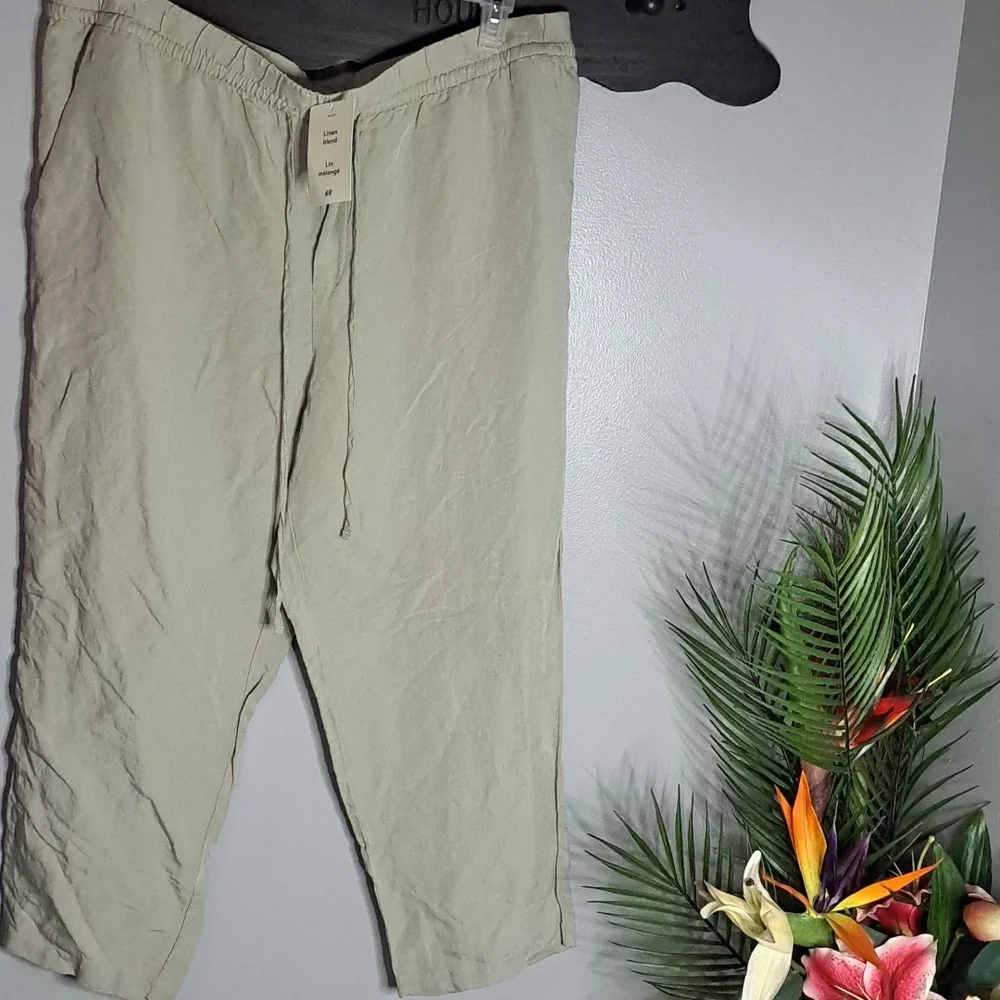 H&M Linen Blend Drawstring Waist Pants Sz XL Inseam:26.5
